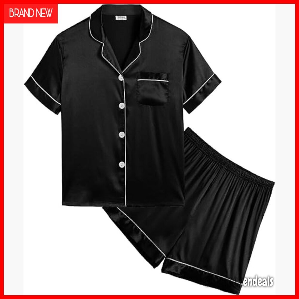 Kids Satin Pajama Set Short Sleeve Button-Down Flame Resistant